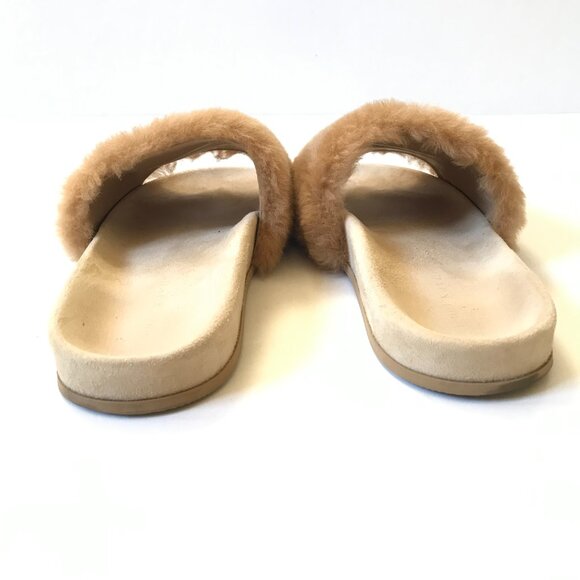 Jenni Kayne Shearling Slide Sandals Womens 39 9 Tan Brown Suede Open Toe Mules - Picture 10 of 13